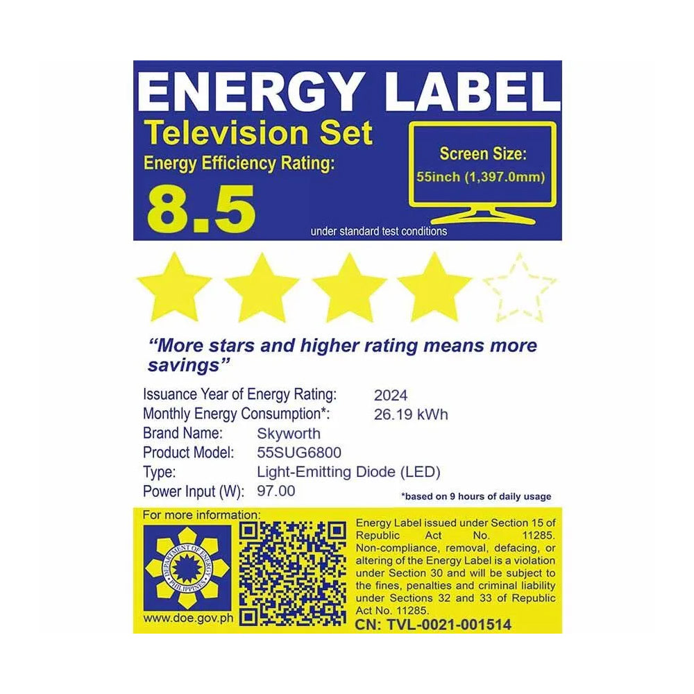 Skyworth Television 50" 4K UHD Google TV Flat Display - 50SUG6800