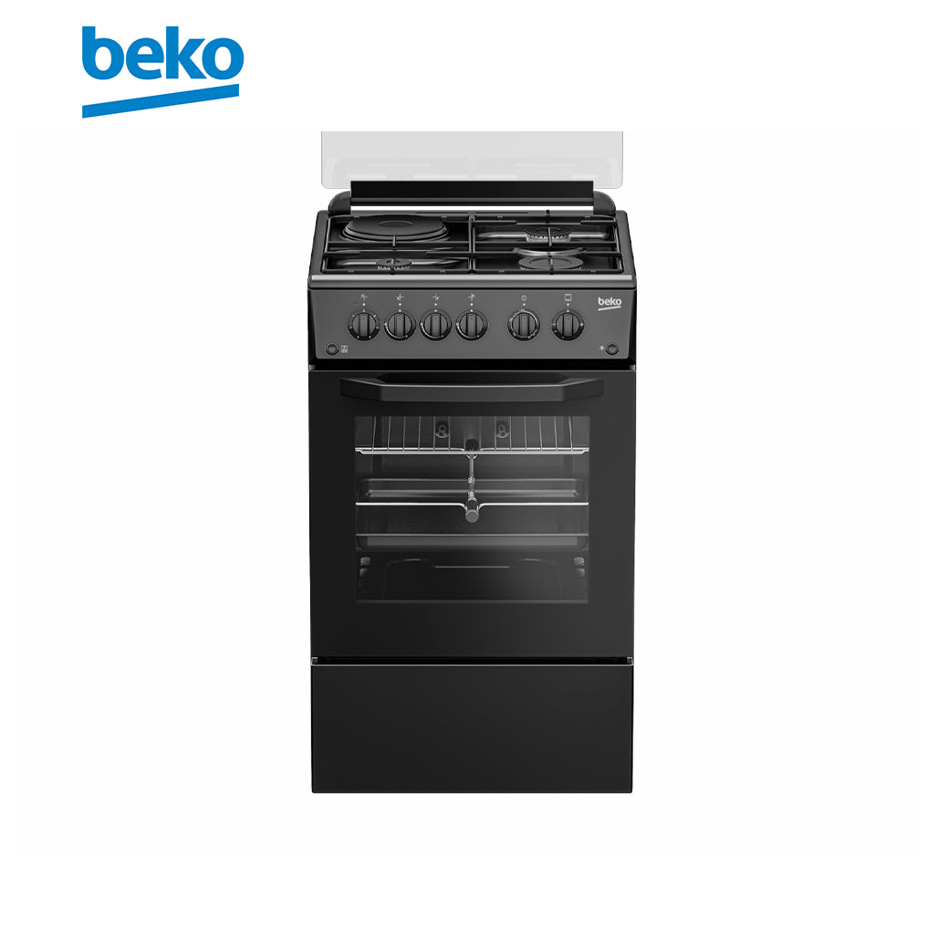 Beko Free Standing Cooker 50cm 3 Gas Burner + Hotplate Burners, Gas Oven and Gas Grill FSGT43110GB