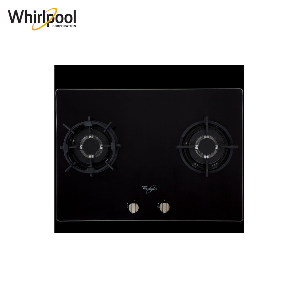 Whirlpool Built-in Hob 70cm 2 Gas On Glass Cast Iron, Safety Device, Tempered Glass - AKC-720C-BL