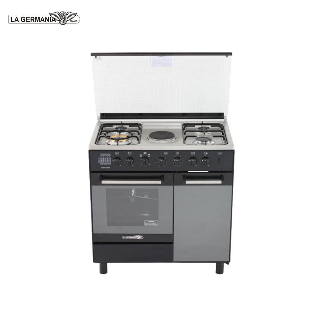 La Germania Gas Range Glass Top 84cmx57cm, 4 GasBurners, 1 Elec. W/ Tank Keeper - FS-8041-30BTR