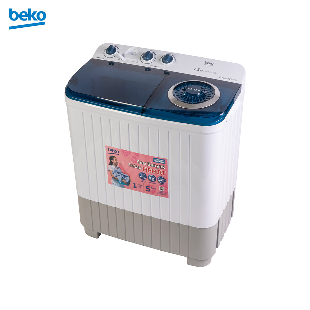Beko Washing Machine 7.5Kg. Twin Tub - WTTA7503WP