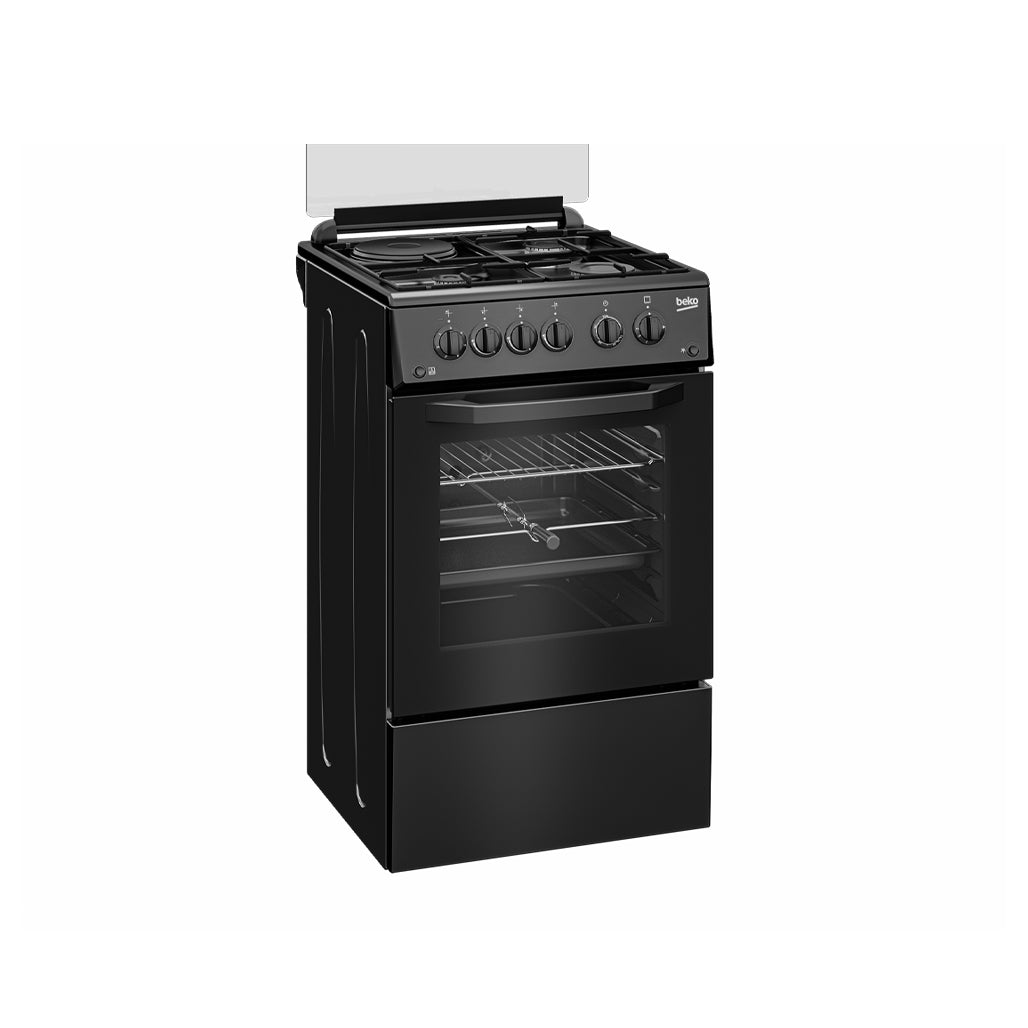 Beko Free Standing Cooker 50cm 3 Gas Burner + Hotplate Burners, Gas Oven and Gas Grill FSGT43110GB