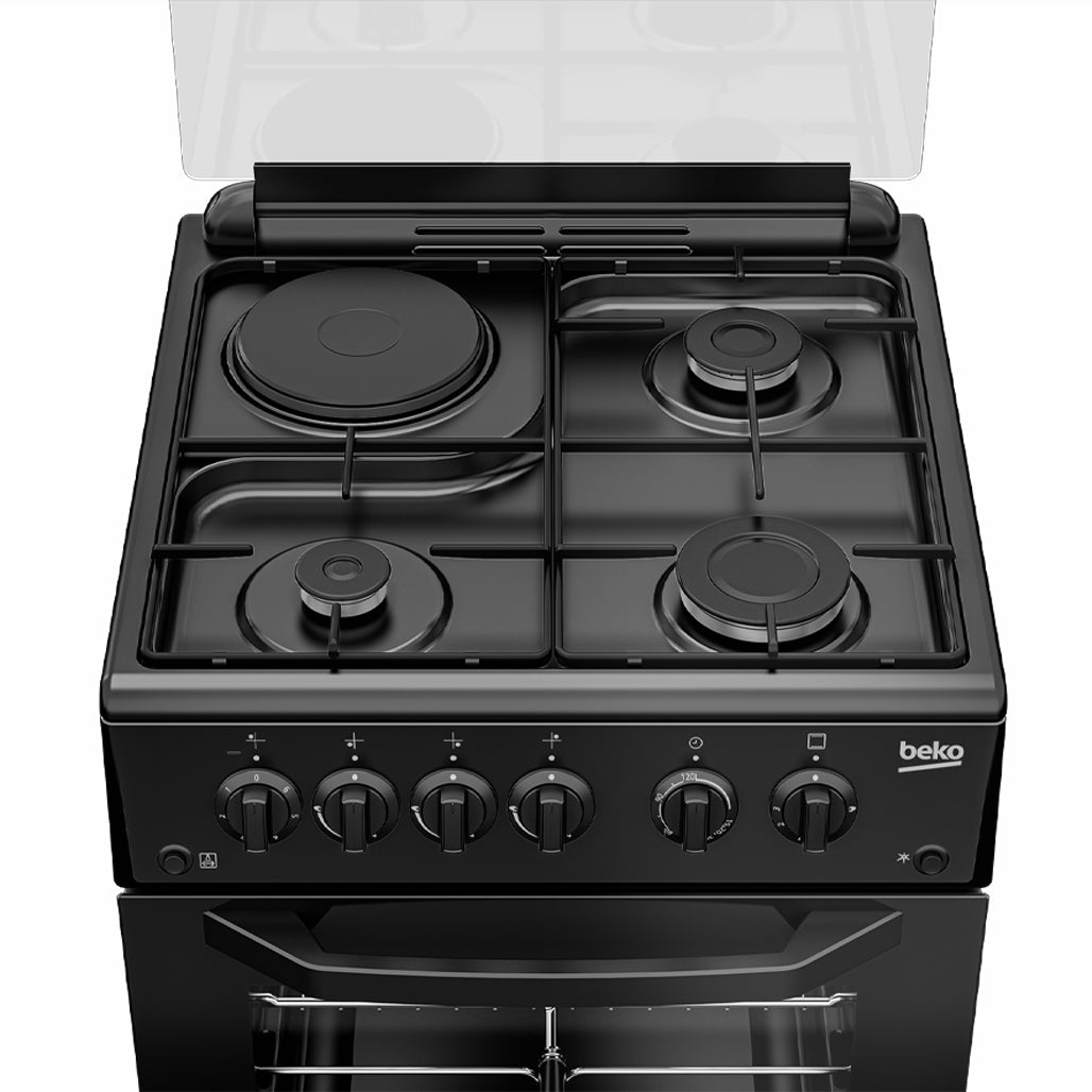 Beko Free Standing Cooker 50cm 3 Gas Burner + Hotplate Burners, Gas Oven and Gas Grill FSGT43110GB