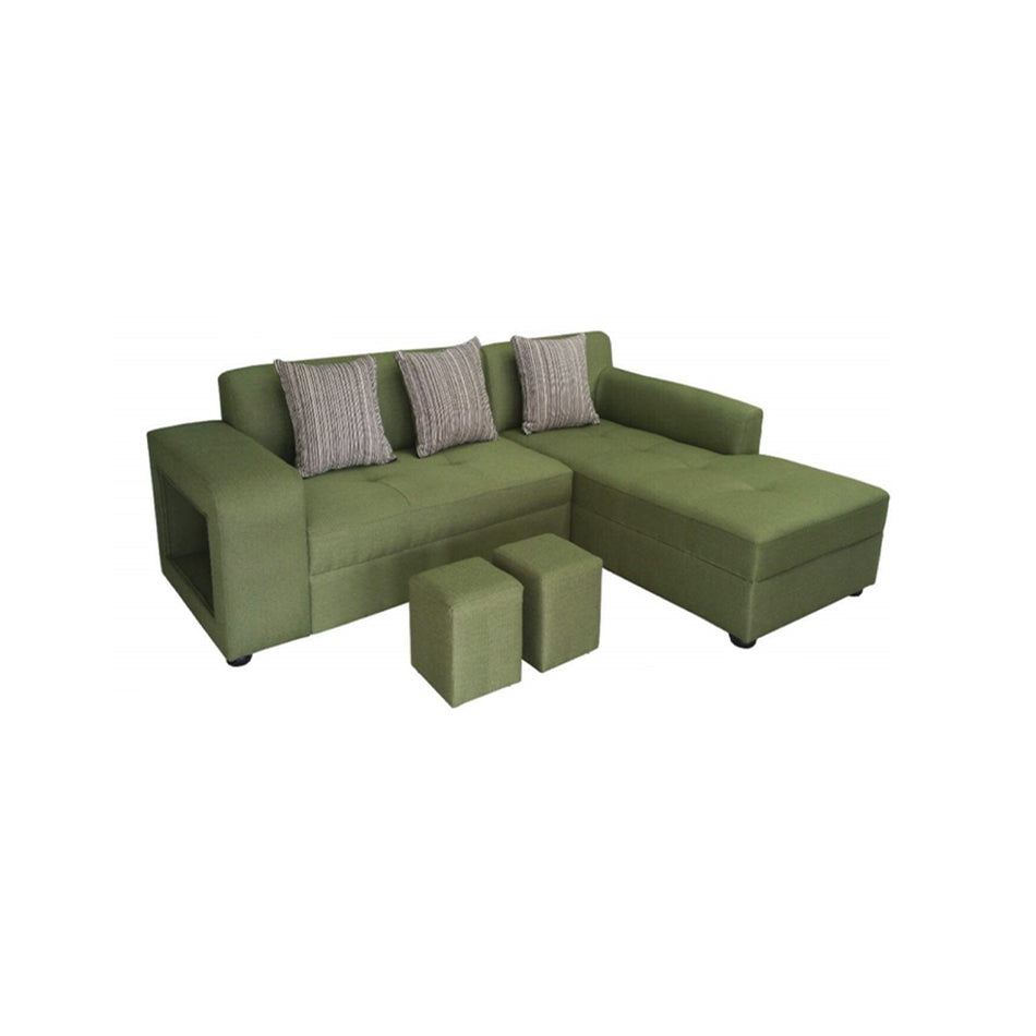 Sofa Set L-Shape W/2 Small Stool SABATINI Green