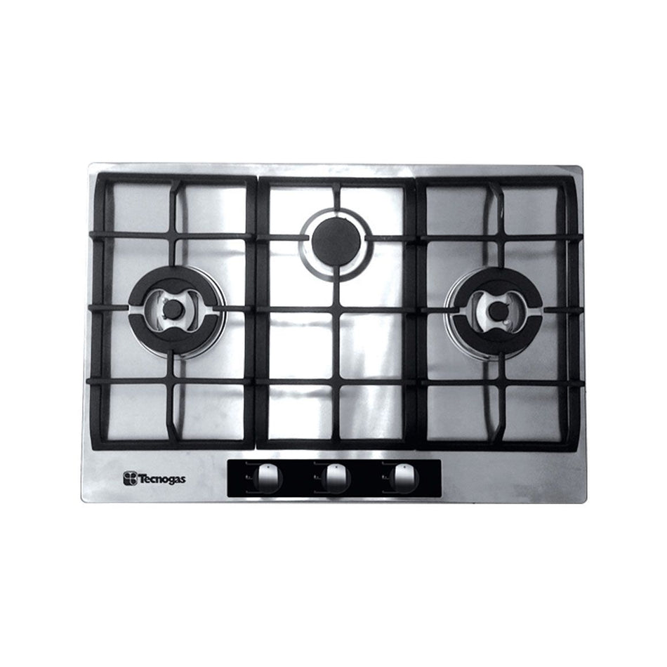 Tecnogas Built-in Hob 75cm Stainless Steel, 3 Gas Burners, One Hand Elec. Ignition - TBH-7530CSS