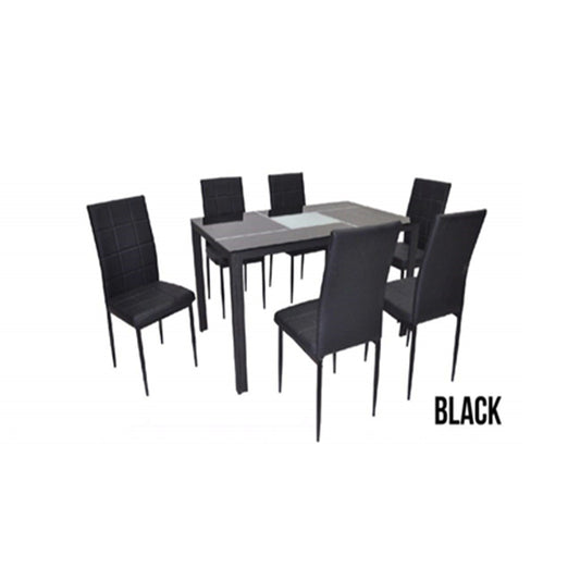 Dining Set 6`s C-835/C7 Glass Top Black