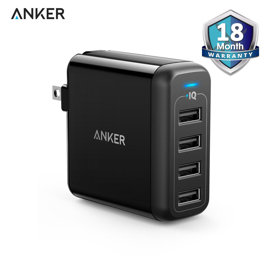 Anker Powerport 4 40W 4-Port Foldable Wall Charger for US Black - A2142J12