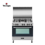 Gloria bazar is a leading home appliance store in Misamis Mindanao. This product is 5 Gas Burners  Tecnogas Cooking Range 90 cm. W/ Wok Burner, Rotisserie, Full Stainless Steel.