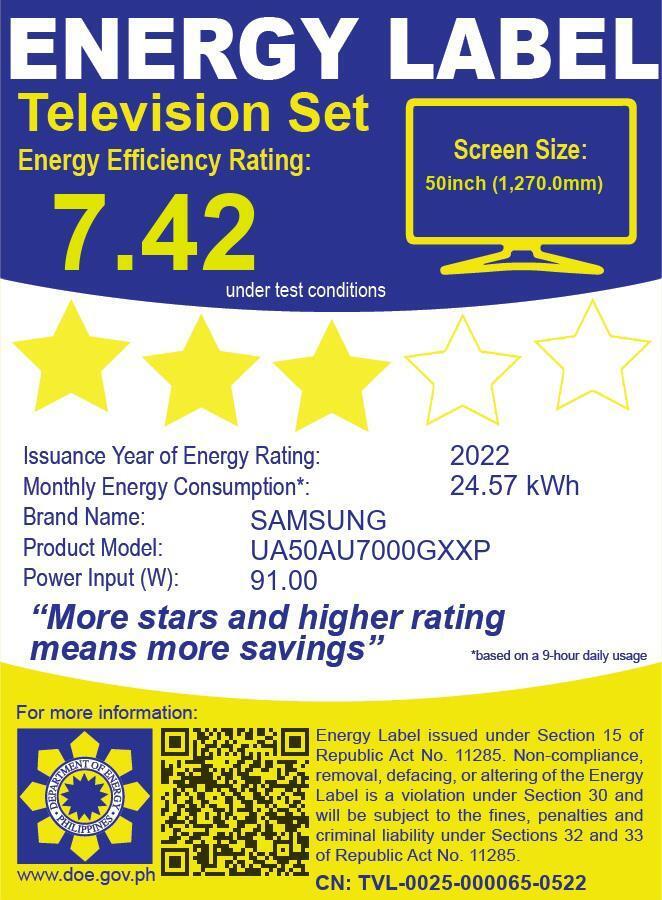 Samsung Television 50" Crystal UHD 4K Smart Flat Display - UA-50AU7000GXXP