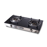 Tecnogas Double Vortex Brass Burners Tempered Glass Black - GS-201BCG